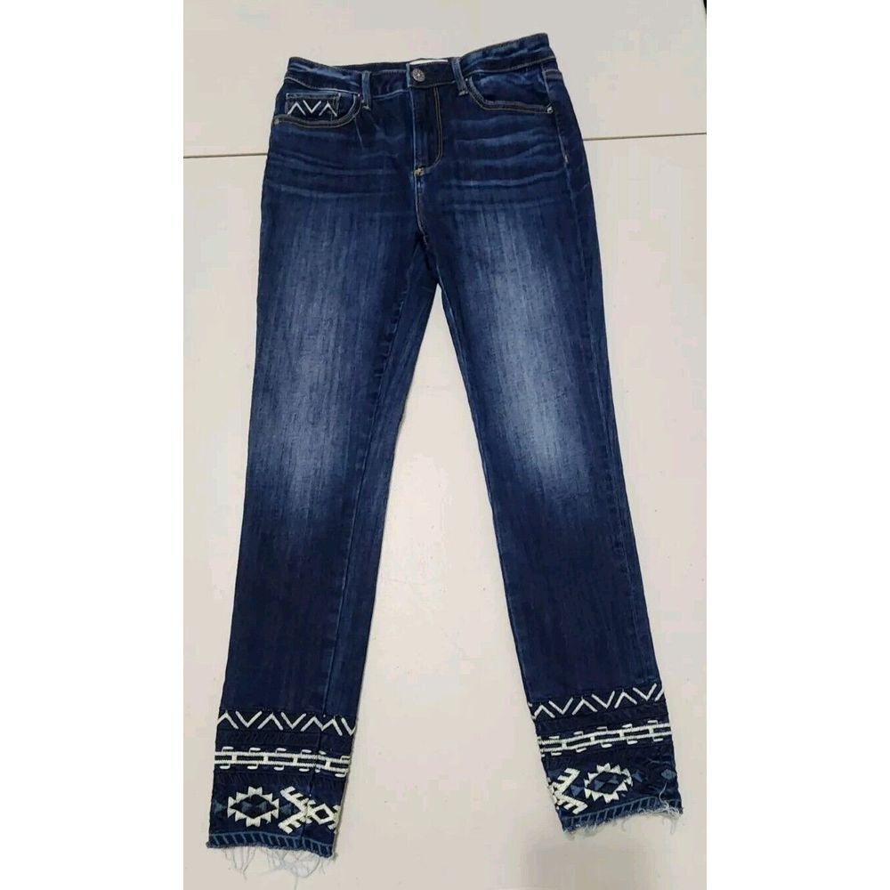Driftwood Jackie High Rise Skinny Tribal Embroidered Jeans Size 27x28‎ (27x26.5)